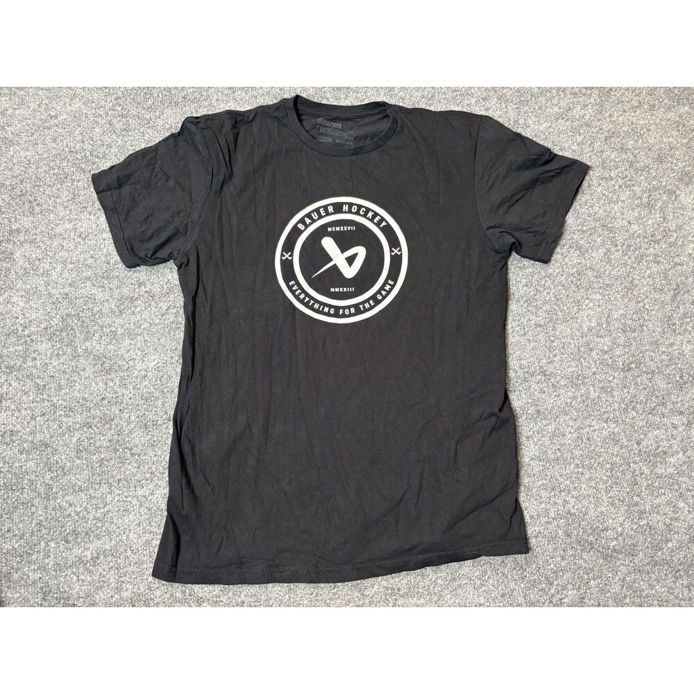 Bauer Shirt Mens M Black Crew Neck Hockey Logo Graphic Tee Tagless Casual